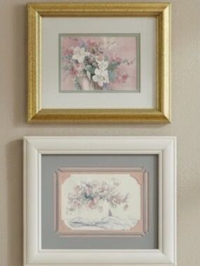 Vintage Jodi Jensen and Barbara Mock Framed watercolor prints cottagecore Floral